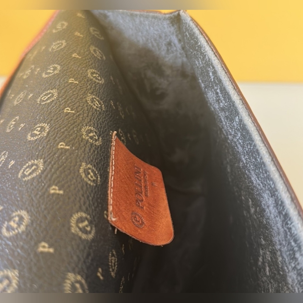 Pollini Logo Vintage Black Brown Leather crossbody/shoulder bag - Picture 13 of 14